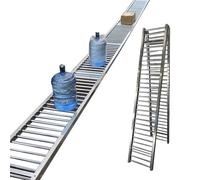 Sistema de transportador de rodillos portátil sin alimentación, diseño plegable con ruedas galvanizadas para logística de almacén y carpintería, 50 cm de ancho, 9 m de longitud