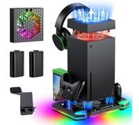 Sistema de ventilador de refrigeración automático mejorado y soporte de carga para consola Xbox Series X y controladores, accesorios con 11 luces RGB y batería recargable de 2 x 1400 mAh, soporte para