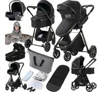 Sistema de Viaje 3 en 1 Silla de Paseo 3 en 1 Cochecito de Bebé Carrito con Capazo para Recién Nacido Cochecito de Viaje Portátil Plegable con Paisaje Alto de Lujo Real (225 Black)