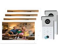 Sistema de videoportero ANJIELO SMART de 4 cables en color blanco, con monitor WiFi de 10 pulgadas, varios timbres y varias cámaras, sistema de timbre con abrepuertas (2 Timbre + 4 Monitor)