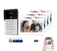Sistema de videoportero con Cable de 4 Unidades, Monitor táctil Familiar de 7 Pulgadas, Apertura 3 en 1, intercomunicador bidireccional, vigilancia para viviendas y chalés (Blanco)