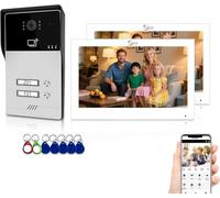 Sistema de videoportero con cable para apartamentos, 2 unidades, monitor táctil familiar de 7 pulgadas, apertura 3 en 1, intercomunicador bidireccional (1 Timbre + 2 Monitores Blanco)