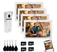 Sistema de Videoportero con Cable para Apartamentos, 4 unidades Familiares, Monitor táctil de 7 pulgadas, Desbloqueo 3 en 1, Detección de movimiento (W+W)