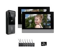 Sistema de videoportero de 4 cables para viviendas unifamiliares, cámara videoportero con monitor WiFi de 7 pulgadas, audio bidireccional, fácil instalación (1 campana + 2 monitor)