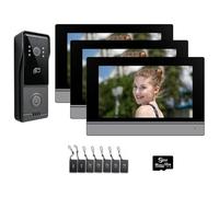 Sistema de videoportero de 4 cables para viviendas unifamiliares, cámara videoportero con monitor WiFi de 7 pulgadas, audio bidireccional, fácil instalación (1 campana + 3 monitor)