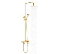 Sistema Ducha Termostática Latón Antiguo - HUSPOO Grifo Dorado con Columna Ajustable 80-120cm, Rociador Mano + Superior (Montaje Pared)