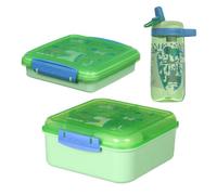 Sistema Expressions Set con Fiambrera Infantil y Botella de agua | Bento Cube (1,25L), Sándwich box(450ml) y Botella Easy Sip (500ml) | Dinosaur Cucumber