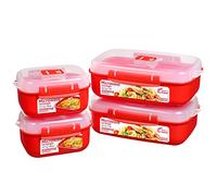 Sistema Heat and Eat microondas Juego | 4 recipientes rectangulares con Tapas para Alimentos (2 de 1,25 l + 2 de 525 ml) | Clips de Cierre ventilación del Vapor | Sin BPA