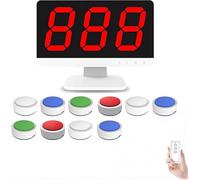 Sistema inalámbrico de juego de preguntas con 10 zumbadores y monitor, sistema de zumbador de largo alcance con colores de estado LED y modos de respuesta para concursos escolares y fiestas