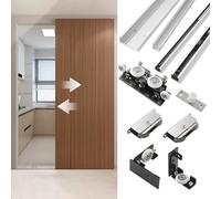 Sistema invisible de puerta corredera sin rieles, kit de herrajes para puerta fantasma cortable con cierre suave, riel de puerta de bolsillo de montaje superior y rodillo para un funcionamiento suave