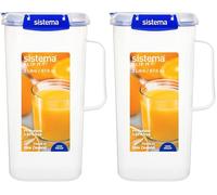 Sistema KLIP IT PLUS jarra para zumos | Jarra de plástico de 2 litros a prueba de fugas para agua, zumo y mucho más | Sin BPA (Paquete de 2)