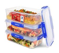 Sistema KLIP IT PLUS recipientes para guardar alimentos | 2,2 l | Fiambreras para alimentos apilables, a prueba de fugas y aptas para el frigorífico/congelador | 3 unidades