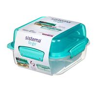 Sistema Lunch Stack Square To Go fiambrera | Recipiente para alimentos de 1,24 l con compartimentos tipo Bento | Sin BPA | Verde menta azulado