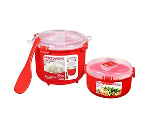 Sistema microondas arrocera (2,6 l) y Recipiente Redondo para Alimentos Apto para microondas (915 ml) | Sin BPA