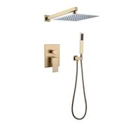 Sistema oculto Ducha de lluvia de 10 pulgadas Medida de pared 2 salidas de salidas para baños con ducha a mano, oro cepillado LWX