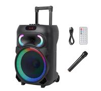 Sistema PA portátil inalámbrico de 12 pulgadas, altavoz de karaoke 5.0 compatible con Bluetooth, altavoz estéreo de sonido para exteriores con micrófono, con barra de mango, ruedas, luz de DJ, para