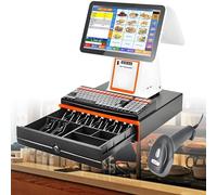 Sistema POS Todo En Uno Simple/doble De 15,6" Con Impresora Térmica De 58 Mm, Caja Registradora Inteligente Con Pantalla Táctil For Pequeñas Empresas, Admite Más De 30 Idiomas(White,DualScreen)