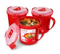 Sistema recipiente para sopa mediano para microondas | Recipiente para alimentos apto para microondas | 656 ml | Sin BPA | Rojo| 3 unidades