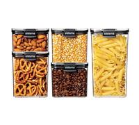 Recipientes herméticos Ultra Square para despensas de Sistema | Capacidad variada para guardar alimentos | Apilables | Clips de cierre | Sin BPA | Transparente con toques en negro | 5 unidades