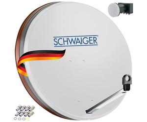 Sistema Sat 500 de SCHWAIGER Juego satélite Antena parabólica Quad LNB Digital 8X F-Plug 7mm Antena Sat de Acero Juego Completo Gris Claro 75 x 85 cm