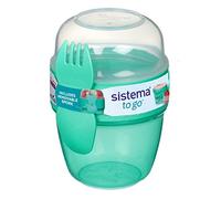 Sistema Snack Capsule To Go fiambrera para aperitivos | Con dos compartimentos y tenedor-cuchara | 515 ml | Verde menta azulado