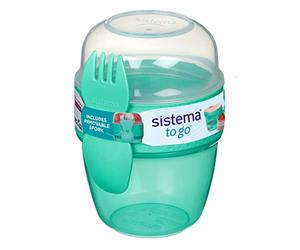 Sistema Snack Capsule To Go fiambrera para aperitivos | Con dos compartimentos y tenedor-cuchara | 515 ml | Verde menta azulado