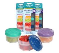 Sistema Snack Pots Mini Bites TO GO | 130 ml | Fiambreras apilables para aperitivos con tapas | Taper plastico | Tapas verde, rosa y azul | 9 unidades