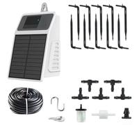 Sistema solar de riego por goteo, kit de 10 m, sistema de riego de jardín, riego automático de plantas, alimentado por energía solar con 2200 mAh, IPX5 impermeable para jardín, balcón al aire libre