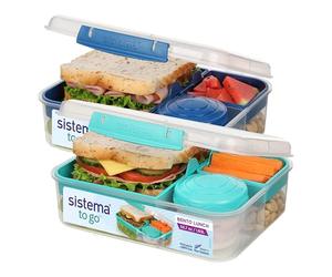 Sistema TO GO Fiambrera Bento | 1,25 L | Fiambreras escolares con compartimentos y recipientes para aperitivos | 2 unidades | Verde menta y azul océano