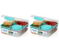Sistema To Go fiambrera bento | Fiambrera con tarrina para yogur o fruta | 1,25 l | Verde Azulado (Paquete de 2)