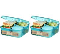 Sistema To Go fiambrera bento | Fiambrera con tarrina para yogur o fruta | Plástico con destino al océano | 1,25 l | Verde Azulado (Paquete de 2)