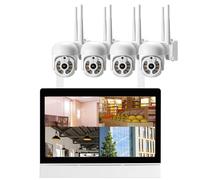 Sistemas de cámaras CCTV, de cámara IP PTZ con, Monitor de Pantalla LCD de 7 ", Kit NVR, Seguimiento automático Humano AI, cámara de vigilancia CCTV inalámbrica(NVR 4Cameras 32G)