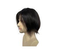 Sistemas de reemplazo de cabello humano para hombre, postizo de encaje con PU, 22,8 cm, ajuste ceñido (1B Color)