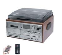 Sistemi de Entretenimiento Retro 10 en 1, Reproductor de Casete Bluetooth con Control Remoto, Pantalla LED a Color, Altavoces Integrados, Tocadiscos de Vinilo de 3 velocidades(Brown)