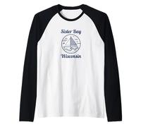 Sister Bay Wisconsin Sailboat and Waves Camiseta Manga Raglan