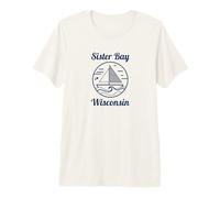 Sister Bay Wisconsin Sailboat and Waves Camiseta Premium
