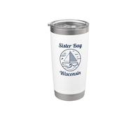 Sister Bay Wisconsin Sailboat and Waves Vaso térmico de acero inoxidable de doble pared