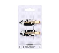SISTER YOUNG Juego de 2 pinzas para el pelo de LILY para maquillaje, cuidado y peinado, pinzas antideslizantes suaves para el cabello, elegantes y prácticas, color negro y blanco