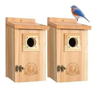 SISTERBIRD- Paquete de 2 casas para pájaros para exteriores con protección de cobre, casa para pájaros de cedro para exteriores, pájaro azul, pinzón, golondrina, reyezuelo, carbonero, se requiere ensa