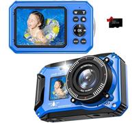 Cámara digital - Cámara subacuática 4K 56MP 33FT UHD para esnórquel con tarjeta de 32 GB de doble pantalla, compacta, impermeable, a prueba de polvo, cámara digital de enfoque automático, batería de