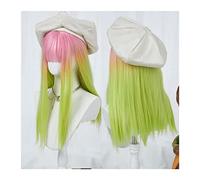 SISWIM Pelucas Synthetic Hair Long Straight Lolita Wig with Bangs Pink Gradient Green Cosplay Wig for Women Girl Natural Soft Heat Resistant Costume Halloween Wig Cabello Natural