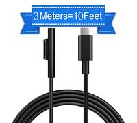 Sisyphy Surface a USB C Cable de Carga (Negro 3m), Compatible con Microsoft Surface Pro 7/6/5/4/3 Go3/2/1 Laptop4/3/2/1, Requiere un Cargador USB-C de 45W 15V/3A