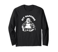 Sit Happens | Cotización Divertida del Monje de Buda Que ríe Manga Larga