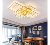 SITAFU Luminaire Plafonnier LED Dimmable Salon Lustre avec Telecommande, 120W Moderne Plafond Chambre Lampe, Plafonnier Rectangulaire, Boîte de jonction centrale Éclairage intégré, Gold, 140cm
