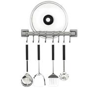 sitengjun Barra de Ganchos Cocina Autoadhesiva 40cm,Colgador Utensilios Cocina con 8 Ganchos Movible,Sin Taladros,Barra Cocina Utensilios para Cuchara Tenedor Toalla (Gris)