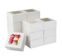 SITERITELTD 15 Piezas Cajas Galletas con ventana transparente, 15,3 x 15,3 x 7,6 cm Blanco Caja Transporte Tartas, 400 g/m² Cajas Papel plegables pequeñas,para macarons, magdalenas
