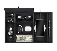 SITHON Organizador de escritorio Valet Tray - 8 compartimentos Catchall EDC Bandeja de cuero PU Bandeja de tocador para mesita de noche Mesita de noche Caddy Monedero Organizador de almacenamiento