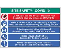 Sitio Safety COVID19 - lavarse las manos, política de distanciamiento social, colocar basura en el contenedor, superficies limpias - 4 mm estriado 900 x 600 mm
