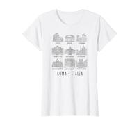 Sitios de Roma Italia Negro Imprimir Camiseta gráfica económica, Mujer, Blanco, XS