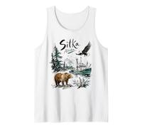 Sitka Alaska Nature Scene Bear Eagle & Fishing Boat Camiseta sin Mangas